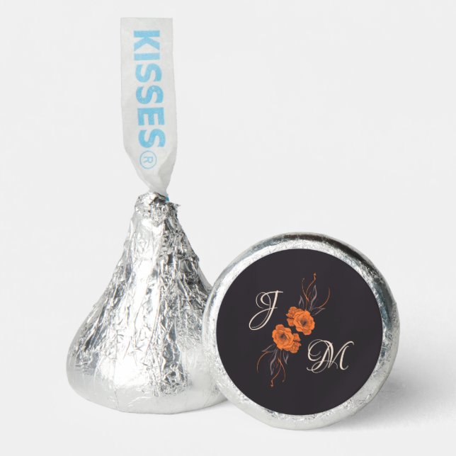 Orange Floral Elegant Minimal Monogram Wedding  Hershey®'s Kisses® (Front)
