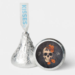 Orange Floral Elegant Skull Monogram Wedding Hershey®'s Kisses®
