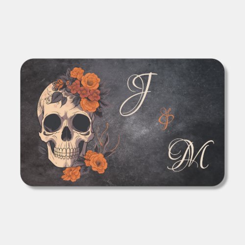 Orange Floral Elegant Skull Monogram Wedding  Matchboxes