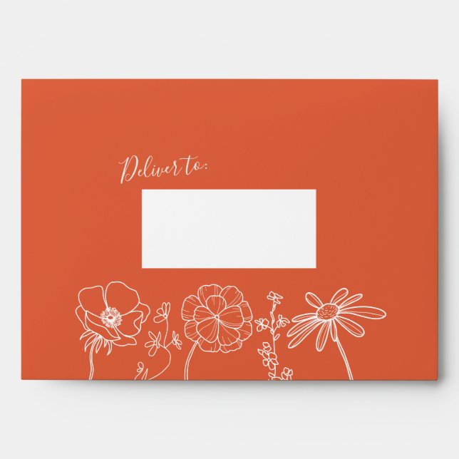 Orange Floral Elegant Verona Sunset Wedding Envelope (Front)