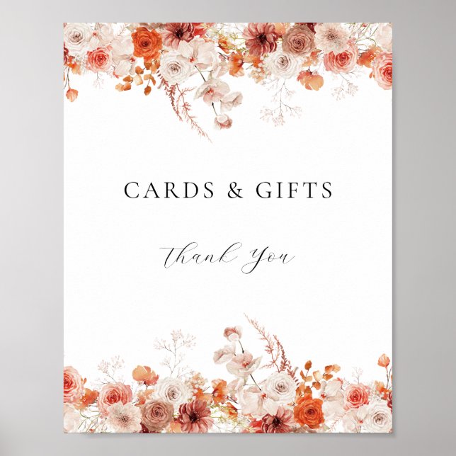 Orange Floral Fall Cards and Gifts Sign (Front)