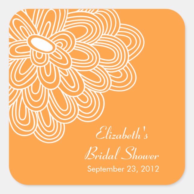 Orange Floral Flowers Bridal Shower Favor Sticker (Front)