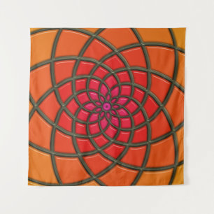 Orange Floral Geometric Pattern Tapestry