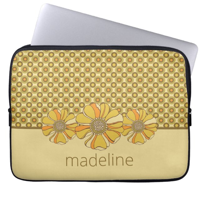 Orange Floral & Geometric Retro  Laptop Sleeve (Front)