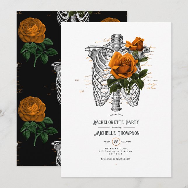 Orange Floral Gothic Bachelorette Party Invitation (Front/Back)