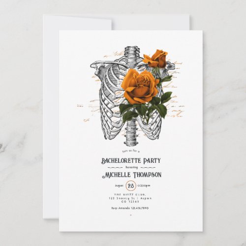 Orange Floral Gothic Bachelorette Party Invitation