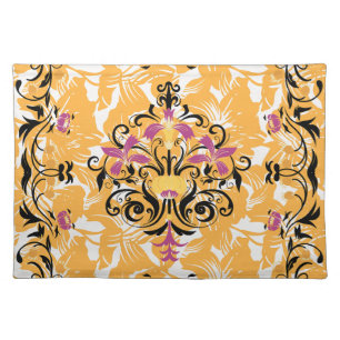 Orange Floral Gothic Graphic Art, Hollow Life Cloth Placemat