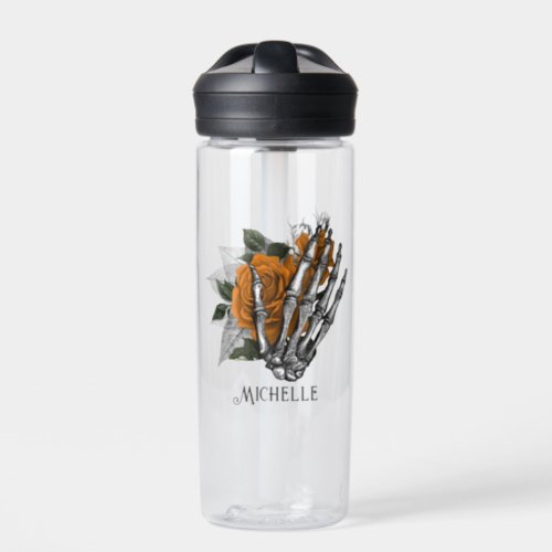 Orange floral Gothic Skull Water Bottle