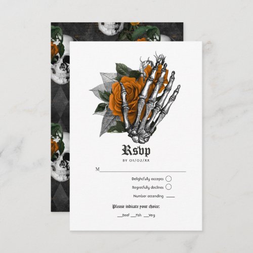 Orange Floral Gothic Wedding RSVP Card