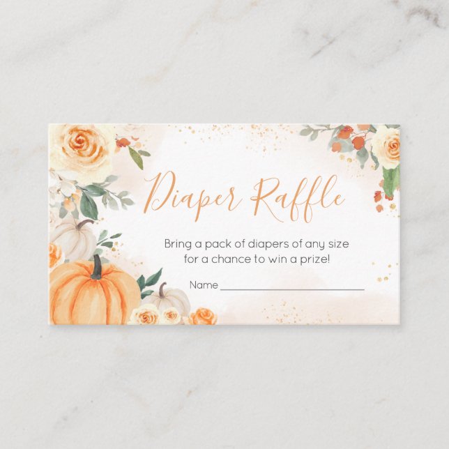 Orange Floral Greenery Pumpkin Diaper Raffle Enclosure Card (Front)