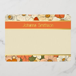 Orange Floral Groove Horizontal Foil Stationery Invitation