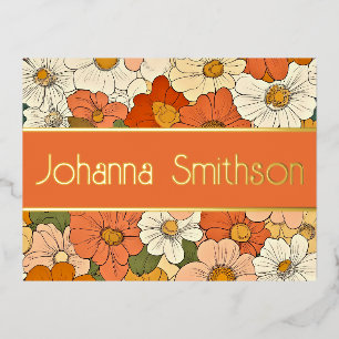 Orange Floral Groove Stationery Foil Postcard
