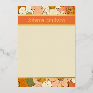 Orange Floral Groove Vertical Foil Stationery Invitation
