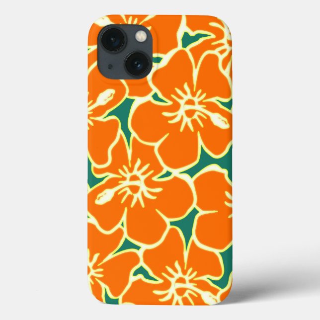 Orange Floral Hibiscus Hawaiian Flowers iPad Case (Back)