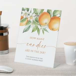 Orange Floral How Many Candies Are In The Jar Pedestal Sign