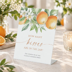Orange Floral How Many Kisses Are In The Jar Pedestal Sign