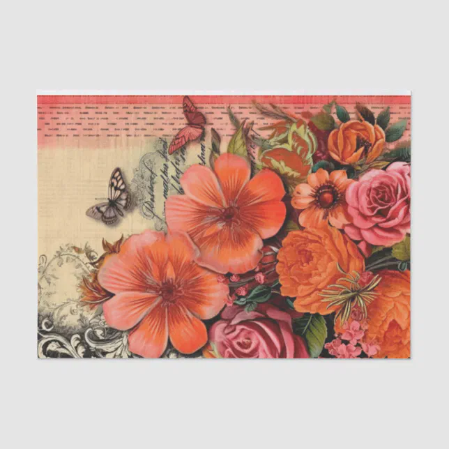 Orange Floral Junk Journal Decoupage Tissue Paper | Zazzle