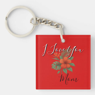 Orange Floral Keychain - I Love You Mum