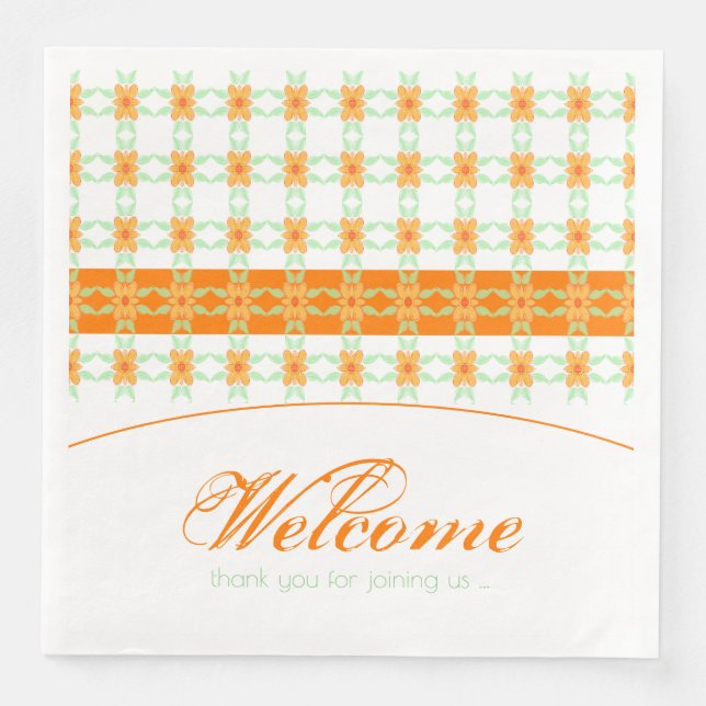 Orange Floral Large Paper Dinner Napkins (Front)