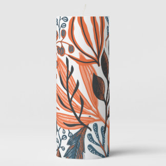 Orange Floral leaf themed Pillar Candle