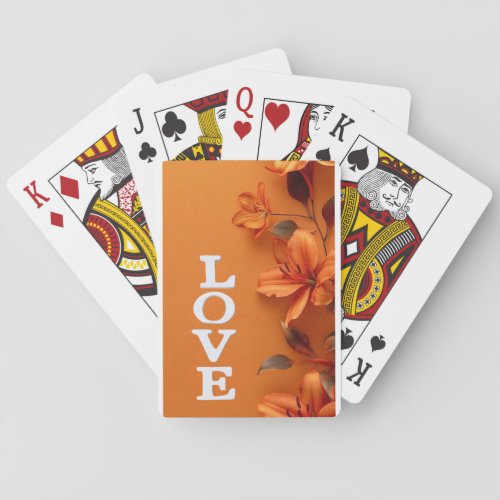 Orange Floral LOVE Design  Poker Cards