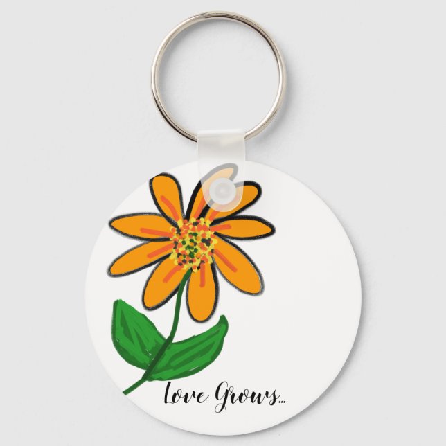 Orange Floral Love Grows Keychain (Front)
