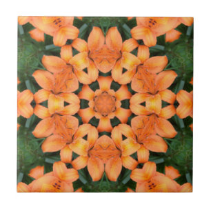 Orange Floral Mosaic Pattern Ceramic Tile