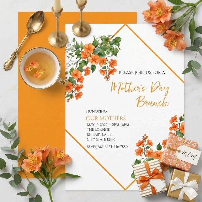 Orange Floral Mother's Day Brunch Invitation (Creator Uploaded)