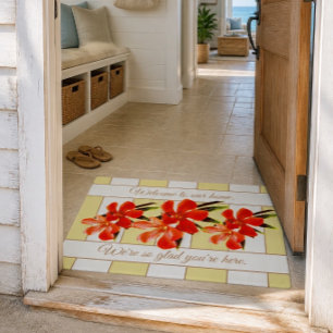 Orange Floral Oleander Personalized Welcome Doormat
