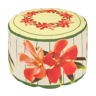 Orange Floral   Oleander Round Pouf