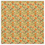 Orange Floral on Yellow Background Fabric