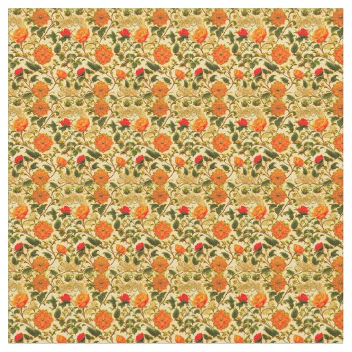 Orange Floral on Yellow Background Fabric