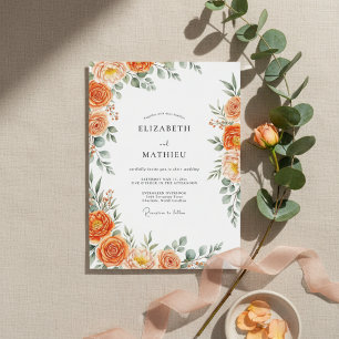 Orange Floral Painterly Flourish Wedding Invitation