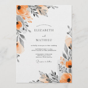 Orange Floral Painterly Wedding Invitation