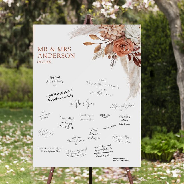 Orange Floral & Pampas Alternative Wedding Guest Foam Board (Creator Uploaded)