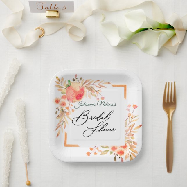 Orange floral    paper plates (Wedding)