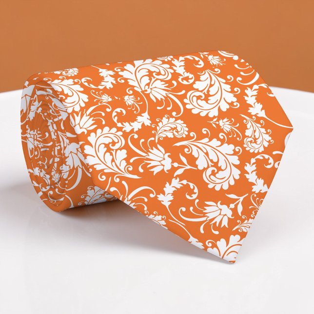 Orange Floral Pattern Custom Necktie (Creator Uploaded)