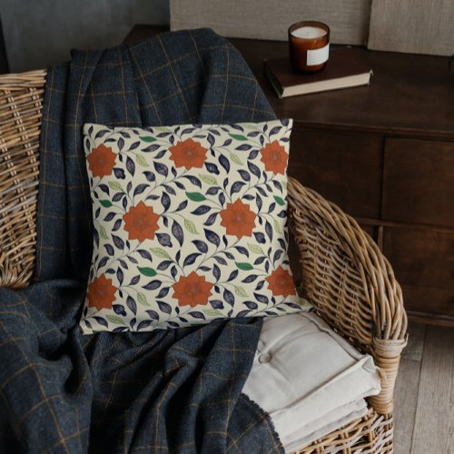 orange floral pattern _ elegant Chinese motifs Throw Pillow