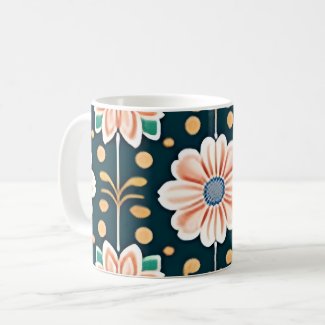 Orange Floral Pattern on a Black Background