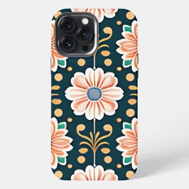 Orange Floral Pattern on a Black Background Iphone Case (Back)