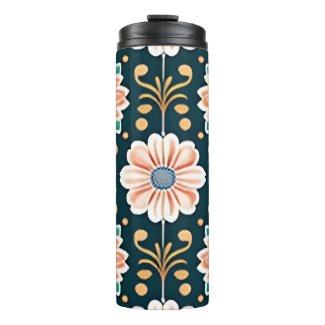Orange Floral Pattern on a Black Background