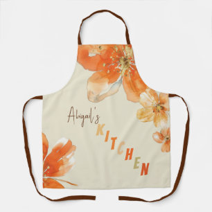Orange Floral Personalized All-Over Print Apron