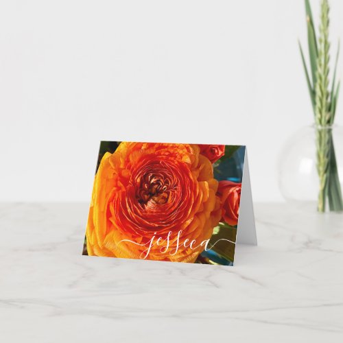 Orange Floral Photo Personalized Note Card