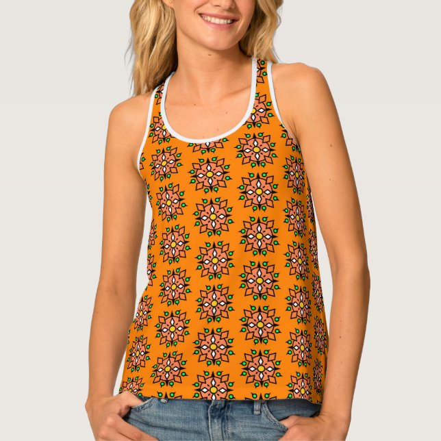 Orange Floral Print Tank Top (Front)