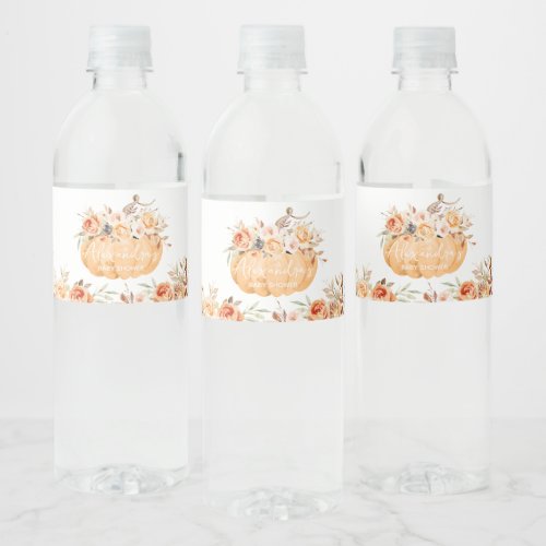 Orange Floral Pumpkin Baby Shower  Water Bottle Label