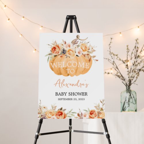 Orange Floral Pumpkin Baby Shower Welcome Sign