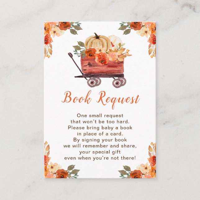 Orange Floral Pumpkin Truck Baby Show Book Request Enclosure Card (Front)