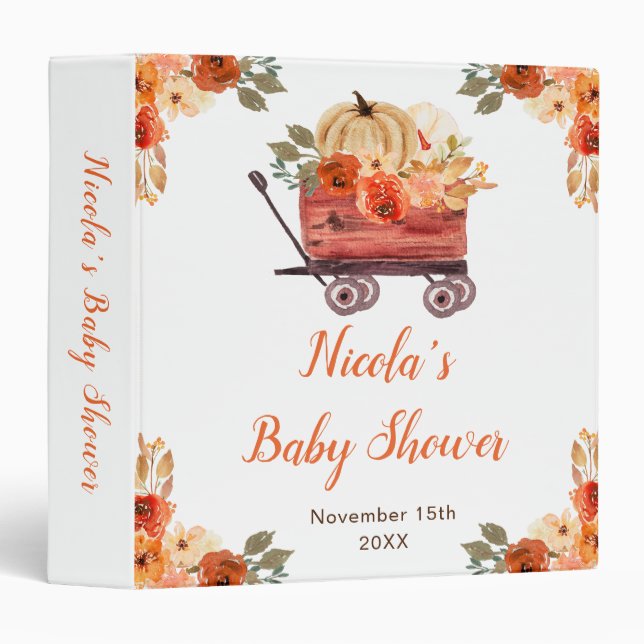 Orange Floral Pumpkin Truck Baby Shower 3 Ring Binder (Front/Spine)