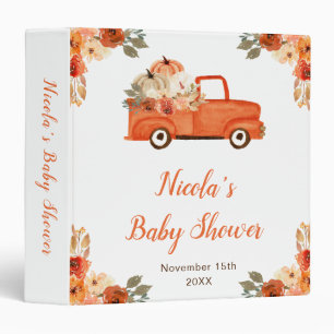 Orange Floral Pumpkin Truck Baby Shower 3 Ring Binder