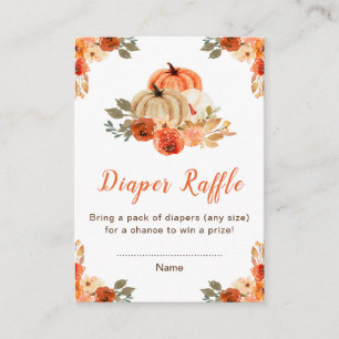 Orange Floral Pumpkins Baby Shower Diaper Raffle Enclosure Card